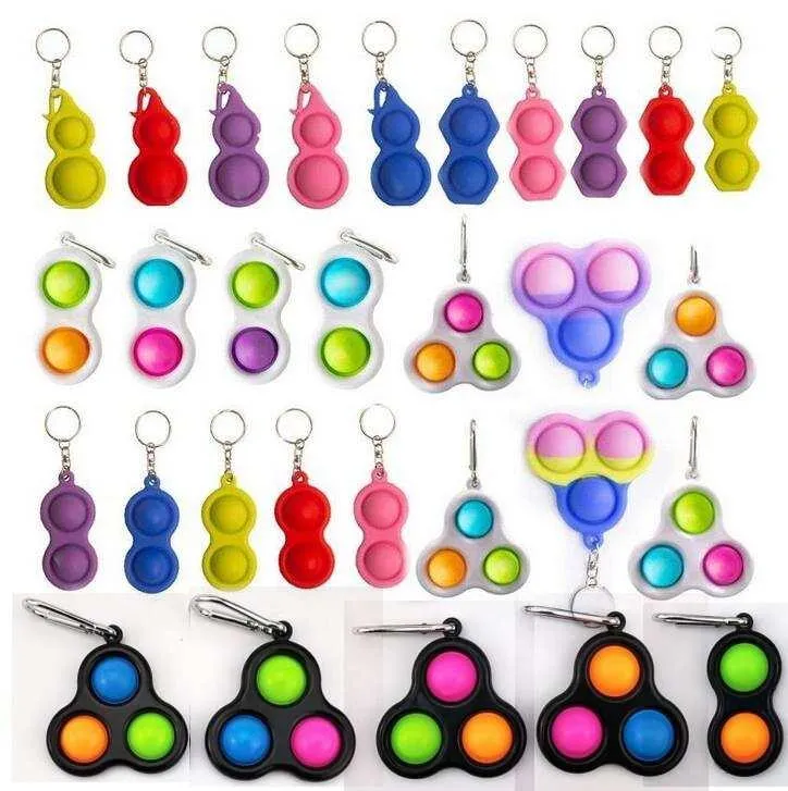 DHL Rainbow Keychain Pandente Pop IT Zappeln Spielzeug Sensory Push Bubble Autismus Sonderbedürfnisse Angst Stress Reliever Für Büro Fluorescen stock