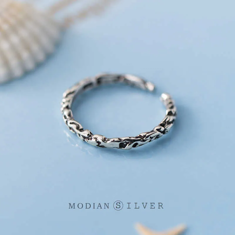 Oryginalne 925 Sterling Silver Vintage Nieregularne Otwarte Regulowany Pierścień Palcowy Dla Kobiet Moda Minimalizm Fine Jewelry 210707