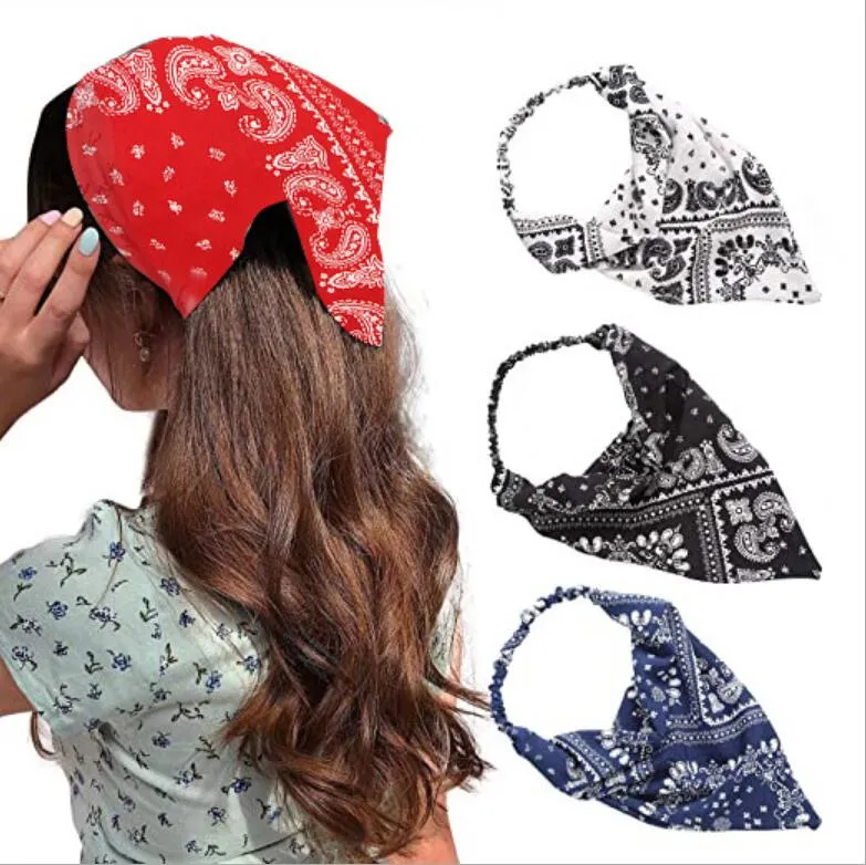 Triangle Bandanas Hairband Floral Print Scrunchies Scarf Headband Elastic Hair Bands Turban Headwrap Women Accessories ZYY791