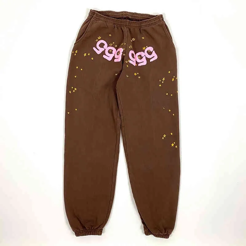 2022 High Quality Brown Graffiti Spider Web Pattern 555555 Sweatpants Men Women 1:1 High Quality Sp5der Pants Joggers Drawstring Trousers