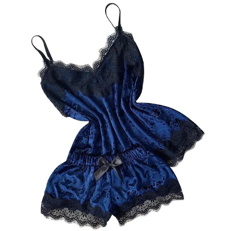 Kadın pijama kadınları seksi iç çamaşırhane bow şort v yaka üstleri kadife pijama babydoll nightdress iç çamaşırı seti fas 590