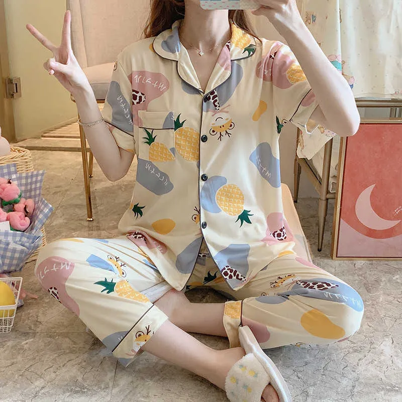 2 Pack Women's Pajama Sets - Short Sleeve Top & Long Pants, Soft Sleepwear, S-XXXL