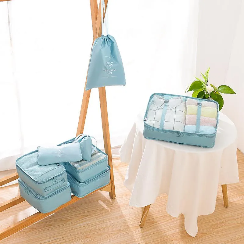 Storage Bags 6/7/8pcs Suitcase Organizer Portable Bag Travel Accessory Kit Laundry Pouch Packing Set For Clothes Underwear
