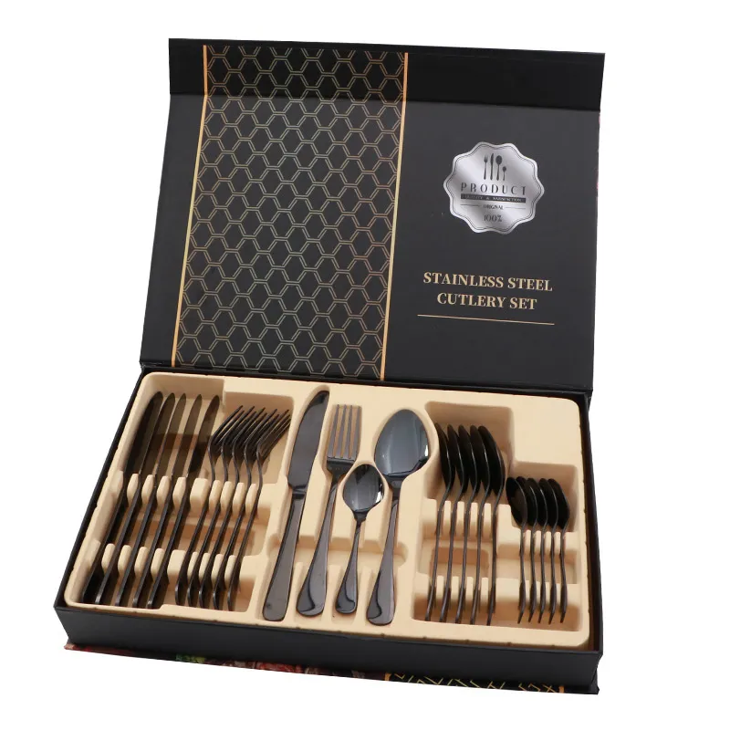 Set Posate 24 Pezzi Per 6 Persone In Acciaio Inox Oro - Cucchiai, Forchette, Coltelli, Cucchiaini - Elegante Scatola Regalo Per Matrimonio E Casa - 4