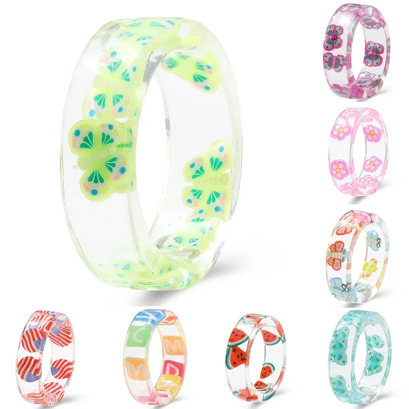 Butterfly Fruit printed Resin Rings Creative Personalized Ring For Women Girl Party Jewelry Gift Ring Printd Finger Decor