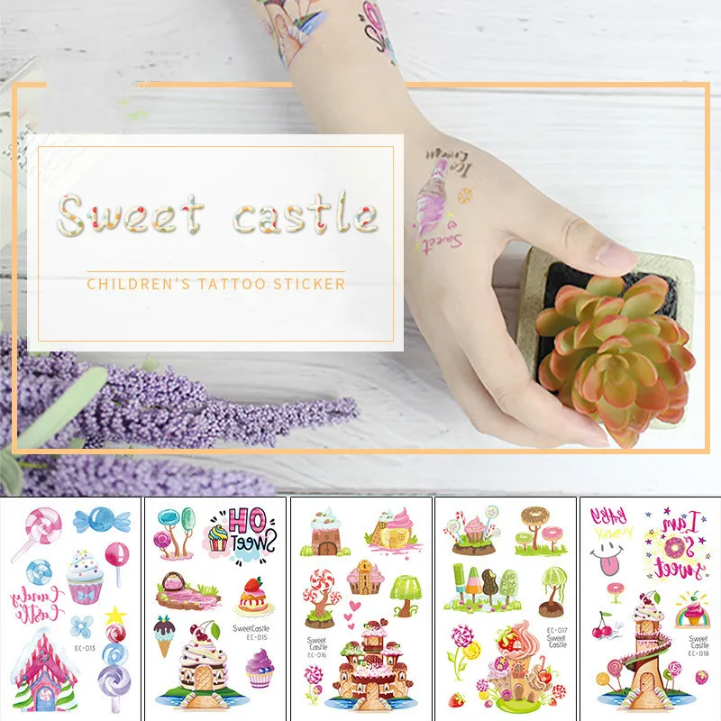 Sweet Ice Cream Kleurrijke Tattoo Stickers Kleine Gift Voor Kinderen Leuke Tatoeages Waterdichte Dessert Verjaardag Tatoo Sticker Full Hand Arm