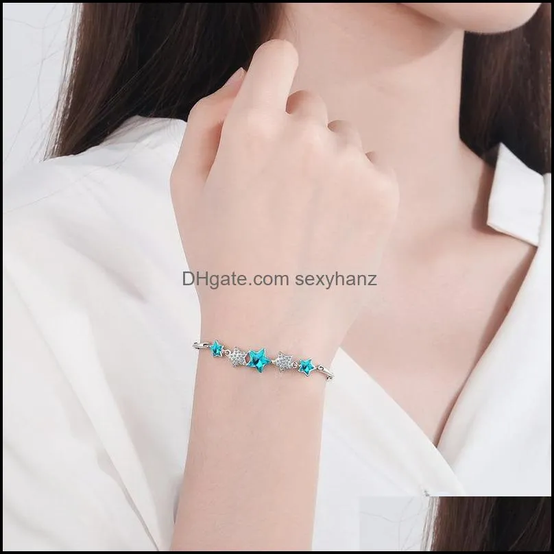 Hot Blue Pentagonal Star Eternal Bracelet for Women Handmade FemaleStackable Zircon Crystal Jewelry Bijoux