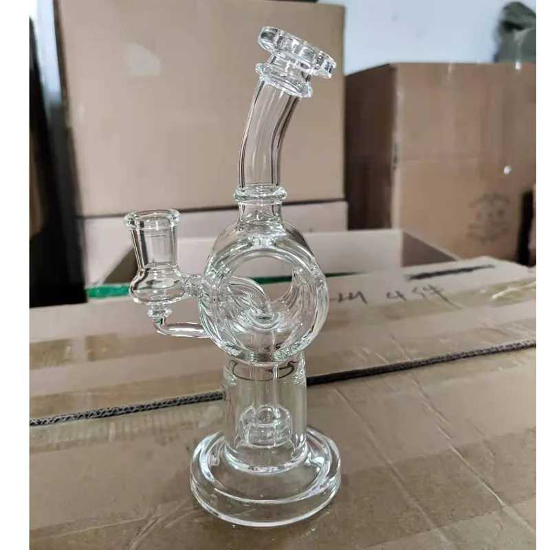 Trasparente Recycler Glass Water Bong Dab Rig Fumo spesso Shisha Narghilè Pipe Clear Smoke Pipe Oil Dab Rigs Con ciotola 14mm Commercio all'ingrosso