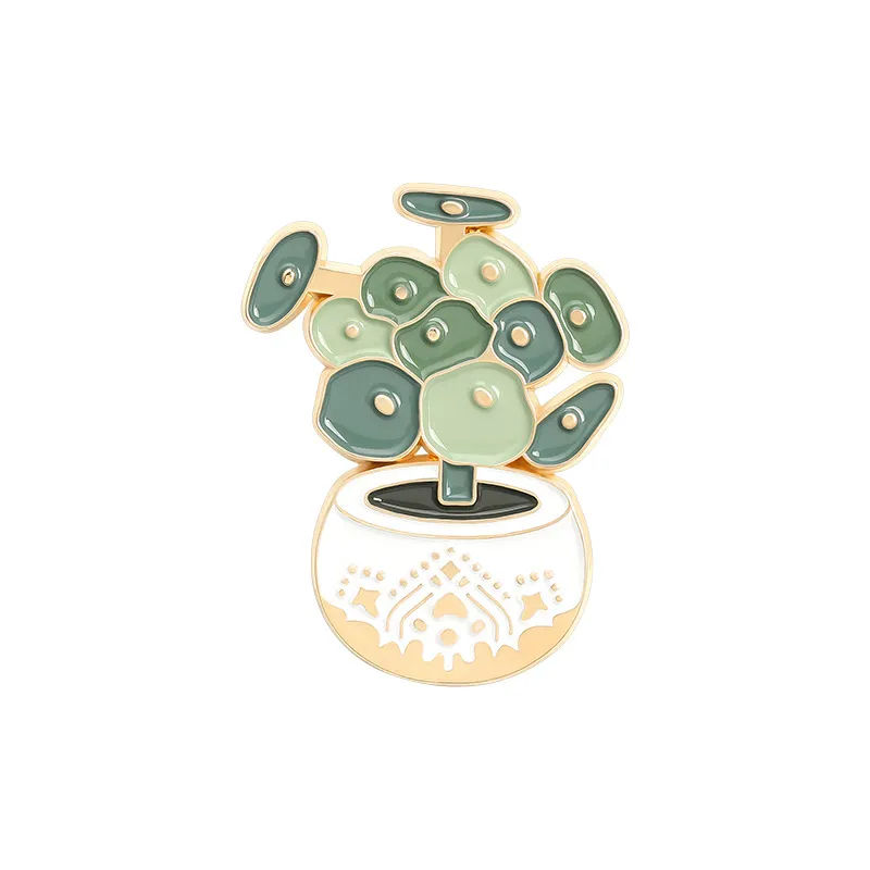 European Cartoon Poted Plant Brooches Emalj Alloy Cactus Aloe Leaf Pins For Unisex Children Clothing Cowboy Badge Accessories WH5577354