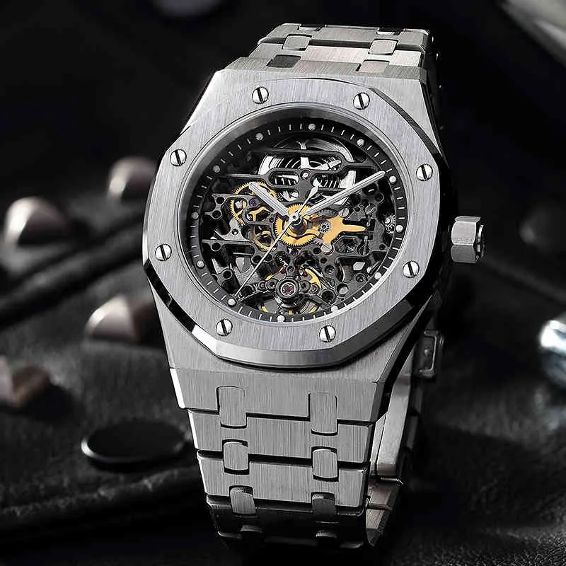 Feice Męska Szkielet Automatyczne Mechaniczne Luminous Wodoodporne Męskie Mody Sport Wrist Luxury Sapphire Crystal Watch