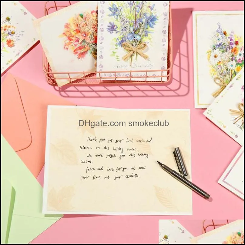 Greeting Cards Blessing With Envelopes Especially For You Wedding Party Festival Supplies Handwritten Dried Flower Card 21*14cm