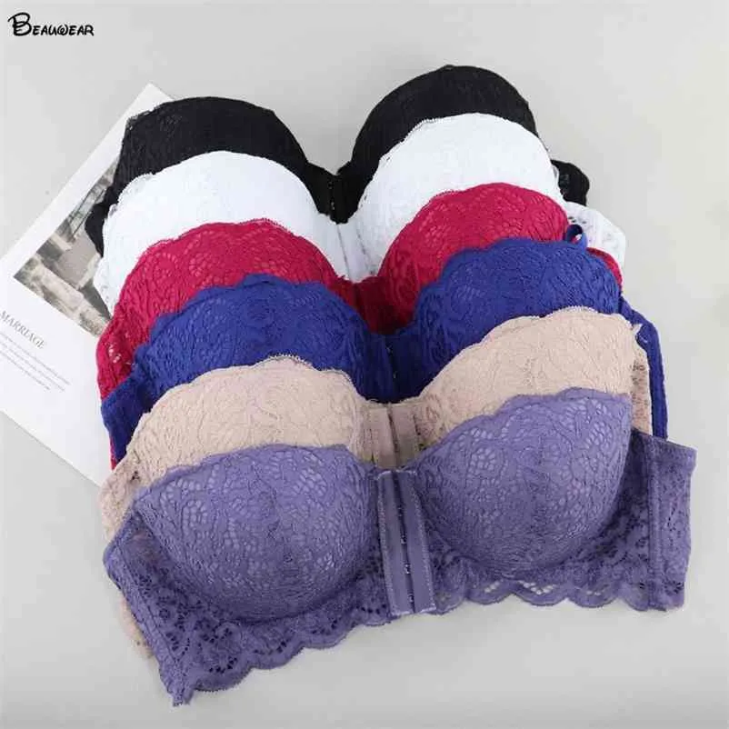 Beauwear fermeture avant femmes brassières grande taille 36-44 C tasse sous-vêtements pour dames Demi soutiens-gorge balcon soutiens-gorge pour fille 210728