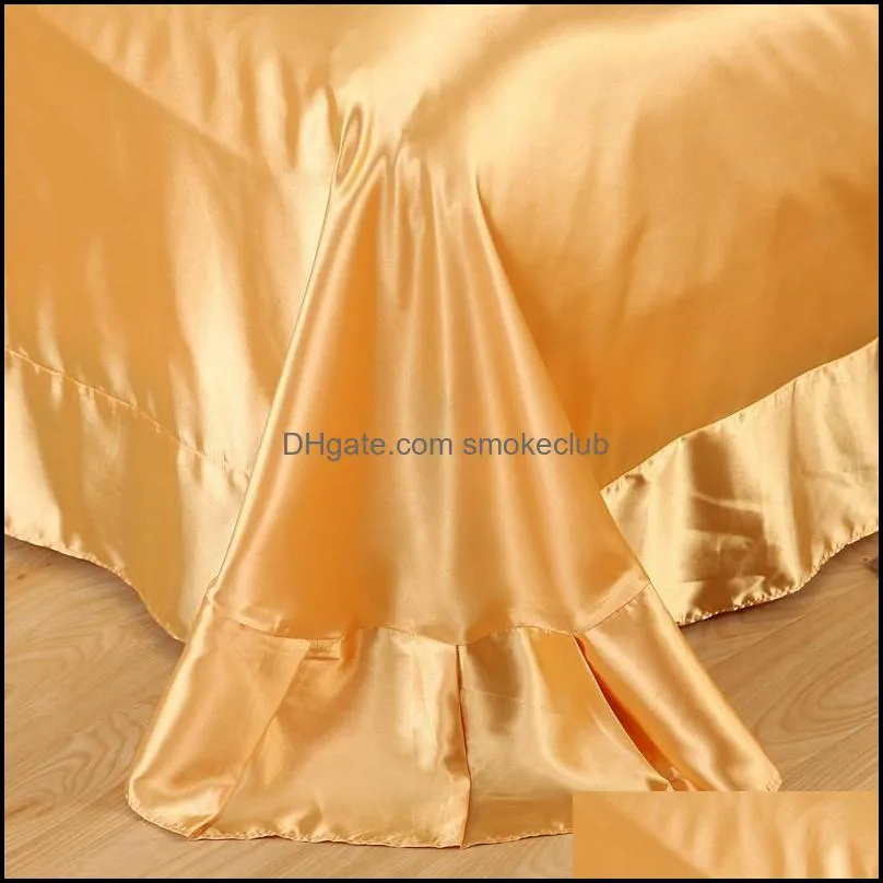 Bedding Sets Classic 95%Silk+5%Cotton Silk Satin Plain Solid Set Cover Duvet Bedclothes Coffee Bed Sheet Black Golden