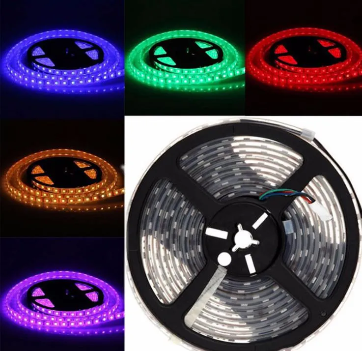 2021 NEUE LED-Streifen Licht Warmweiß Rot Grün Blau RGB Flexible 5M Rolle 300 LEDs 12V Außenband Wasserdichte Beleuchtung