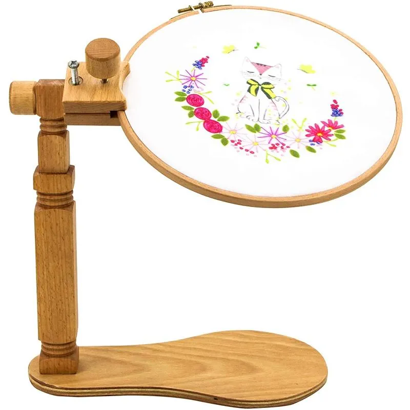 Justerbar rotat broderi ramstativ för de flesta hoop cross stitch trä kinesiska sömnadsverktyg259v