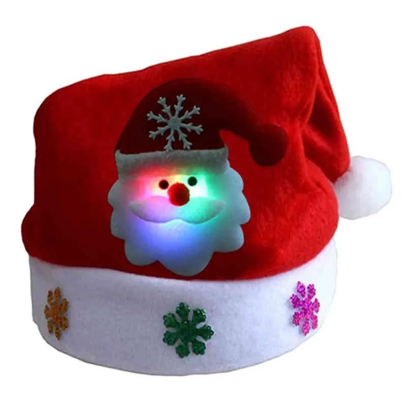 New Year Navidad Merry Christmas Hat Light Up LED Cap Thick Plush Warm Hat bonnet de noel for Kids Children Adult Xmas Gift 2022