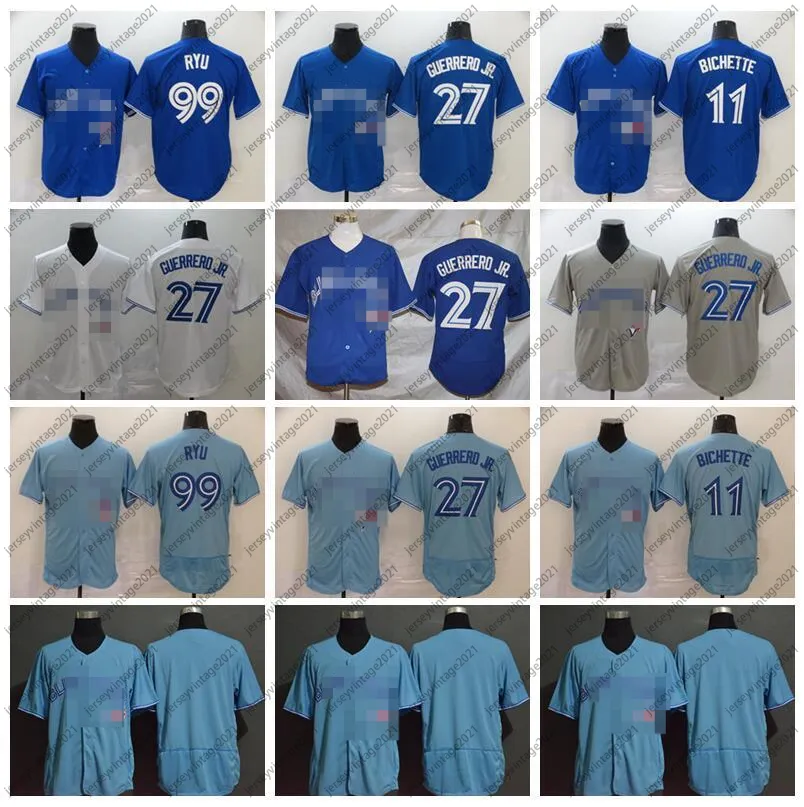 Uomo 2020 Baseball 27 Vladimir Guerrero Jr Jersey 11 Bo Bichette 99 Hyun-Jin Ryu All Stitched Home Bianco Grigio Flexbase Cool Base