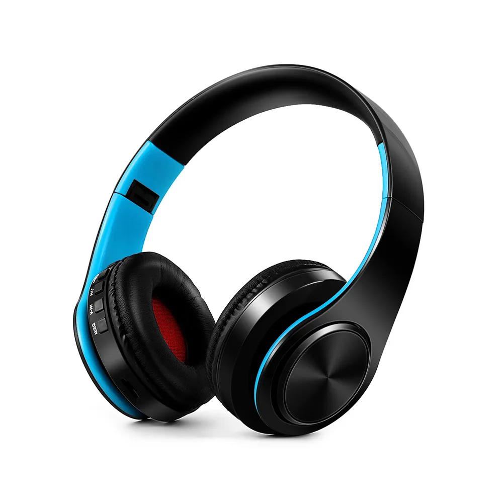 Fones de ouvido sem fio estéreo Bluetooth 5.0 fones de ouvido dobrável Animação de fone de ouvido mostrando suporte a fone de ouvido de cartão tf built-in Mic 3.5mm jack em 10 cores