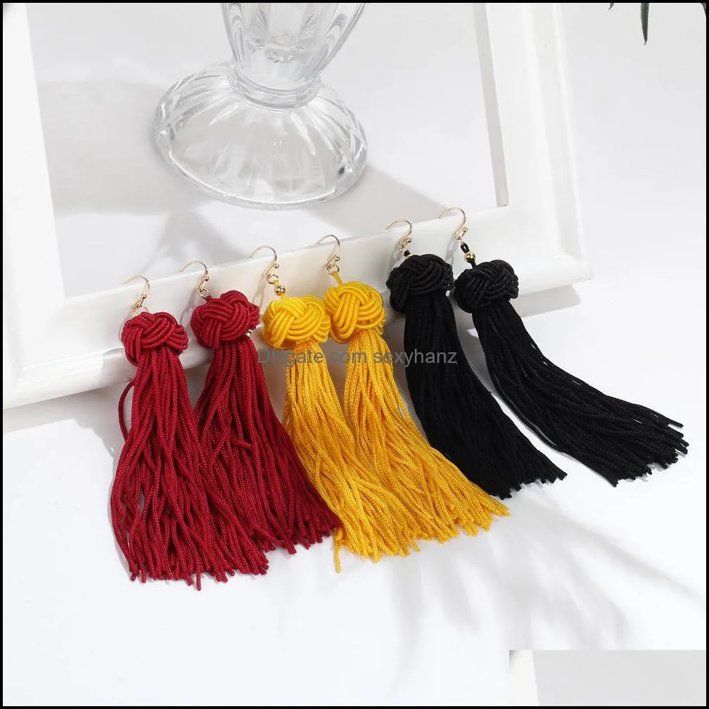 Bohemia Ethnic tassel Drop Earrings For women 2019 Trendy Black Red Yellow Green Long Silk Fringed Dangles statement Gold Ear hook