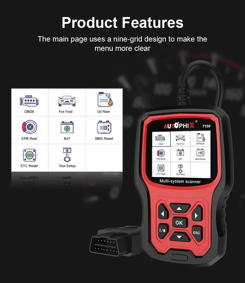 Lecteurs de code Outils d'analyse Autophix 7150 OBD2 Scanner Lecteur de système complet Huile EPB ETCS BMS Réinitialiser Outil de diagnostic de voiture professionnel215S