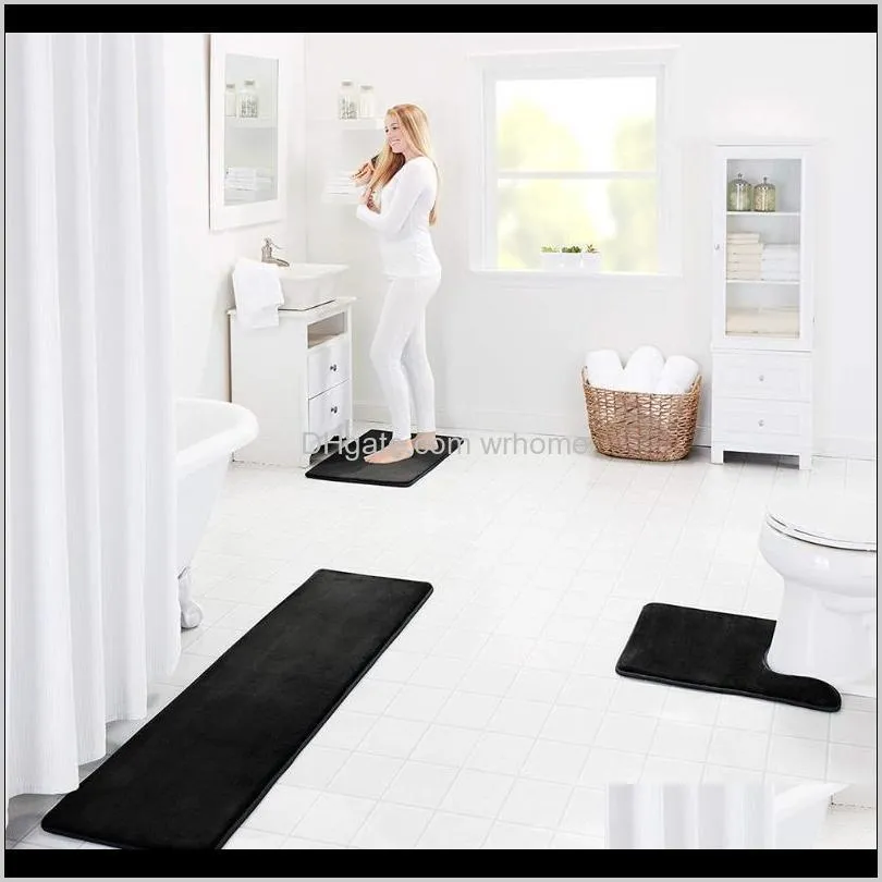 Home Bath Mat Non-slip Bathroom Carpet Soft Coral Fleece Memory Foam Rug Mat Kitchen Toilet Floor Decor Washable 6 colors