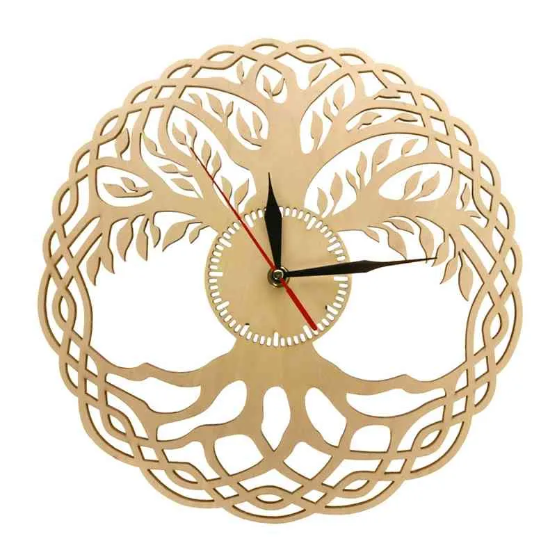 Orologio da parete moderno Geometria sacra Capolavoro fatto a mano Albero della vita in legno rustico Orologio da parete Infinity Tree Home Decor Zen 210325