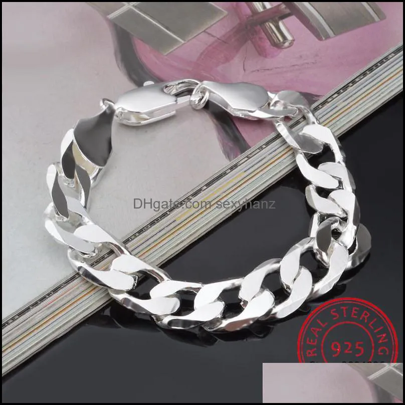 6MM 8MM 10MM 12MM Men Bracelet 925 Sterling Silver Italian Cuban Curb Chain Link Chain Bracelet Men Women Wholesale Jewelry Gift