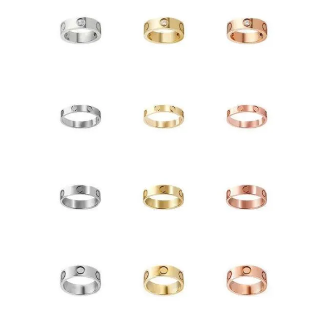 Love Rings Womens Designer Ring Couple Jewelry Band Titanium Steel With diamonds Casual Fashion Street Classic Gold Silver Rose Optional Size 4 /5 / 6mm red box Gift