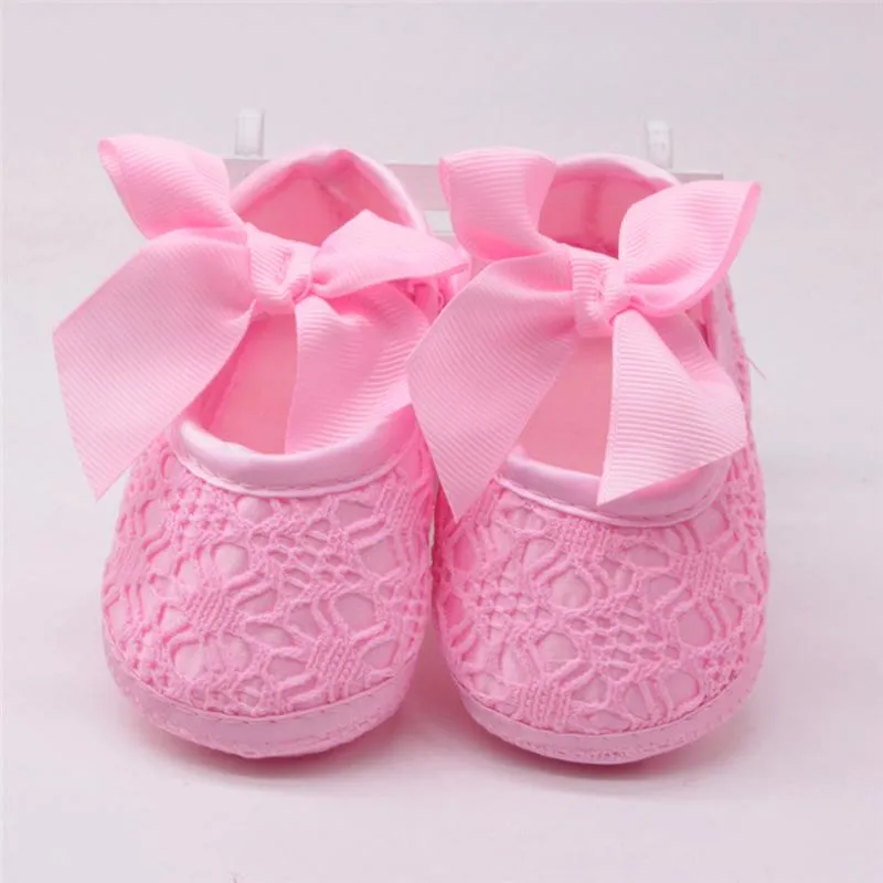 Första Walkers Born Girls Soft Shoes Soled Non-Slip Toddler Bowknot Lace Baby Bomull Tyg Footwear Crib Flat Single A20