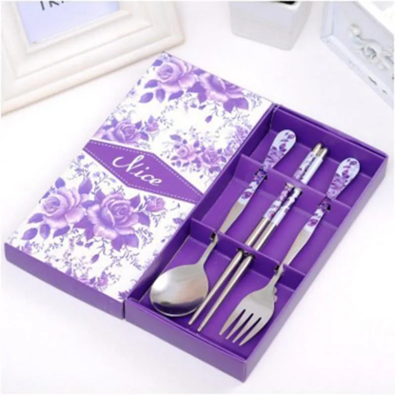 Chopsticks Fork Spoon Set Portable Chinese Stainless Steel Gift Box 5 Colors Advertising Gifts, Event Gifts