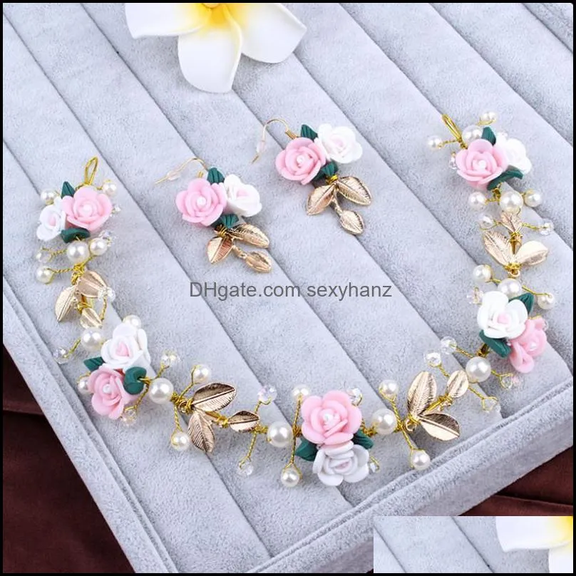Earrings & Necklace Baroque Vintage Pearl Crystal Wedding Sets Queen King Crown Tiaras Rhinestone Set Hair Accessories Jewelry