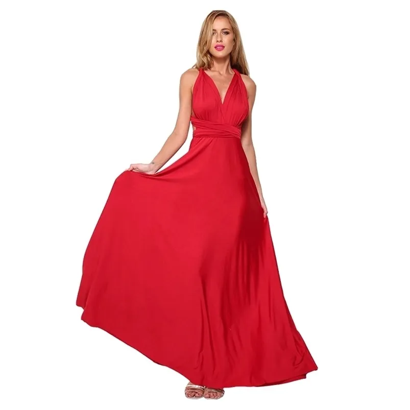Lato Sexy Kobiety Maxi Dress Red Infinity Long Multieway Druhny Convertible Wrap Party Es Robe Longue Femme 210623