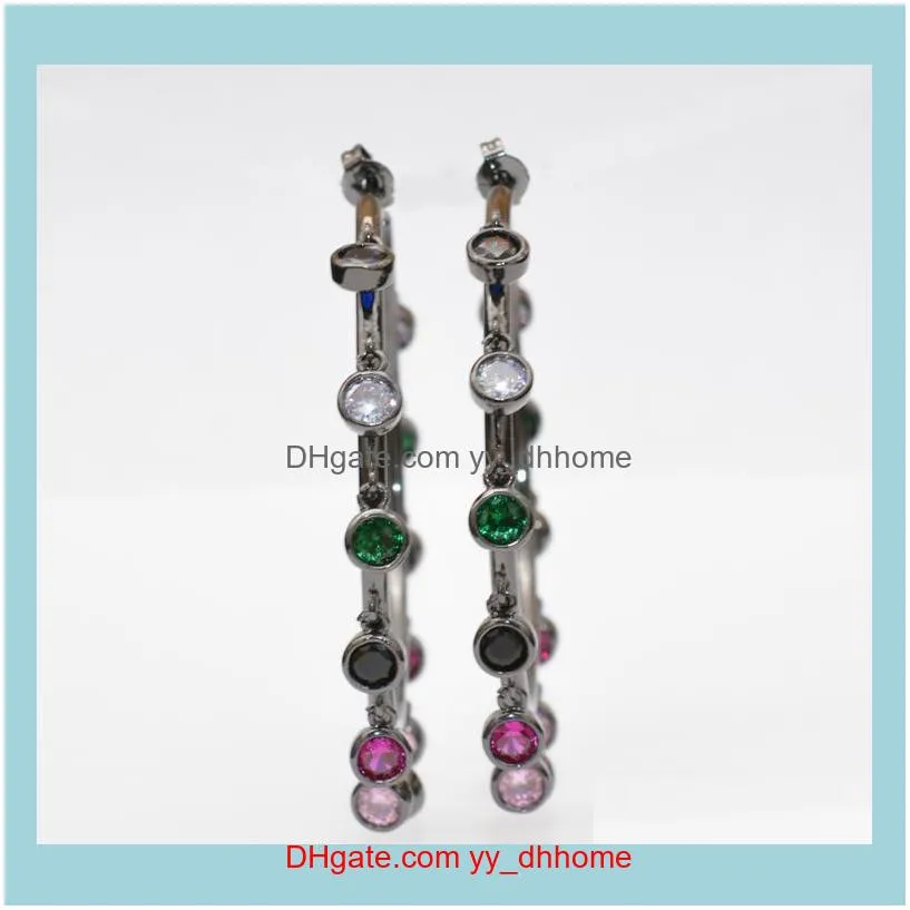 Women`s Party Gift Colorful Circle Shaped Zircon Earrings Exquisitely Designed Jewelry Round Hoop Trend & Huggie