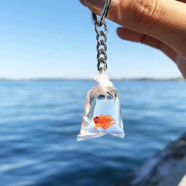 Mode Creative Koi Fish Goldfish Water Bag Dangle Sleutelhanger Schattige Handgemaakte Dames Sieraden G1019