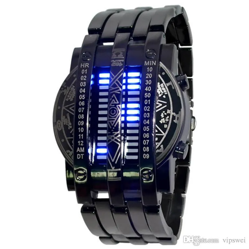 Mode Montre Électronique De Luxe Conception Bleu LED Numérique Sport Militaire Montre-Bracelet Hommes Plein Acier Inoxydable Montres Relo