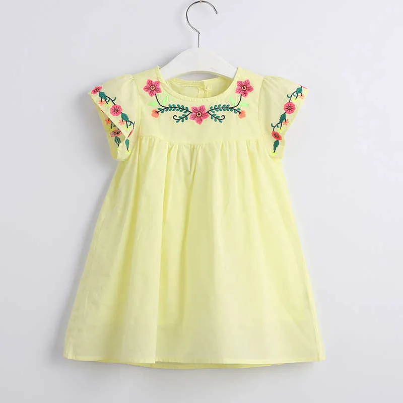 夏の女の子のドレス2021刺繍のファンシープリンセスドレス女の子のための小さな飛んでいる袖の子供の服の赤ちゃん子供服q0716