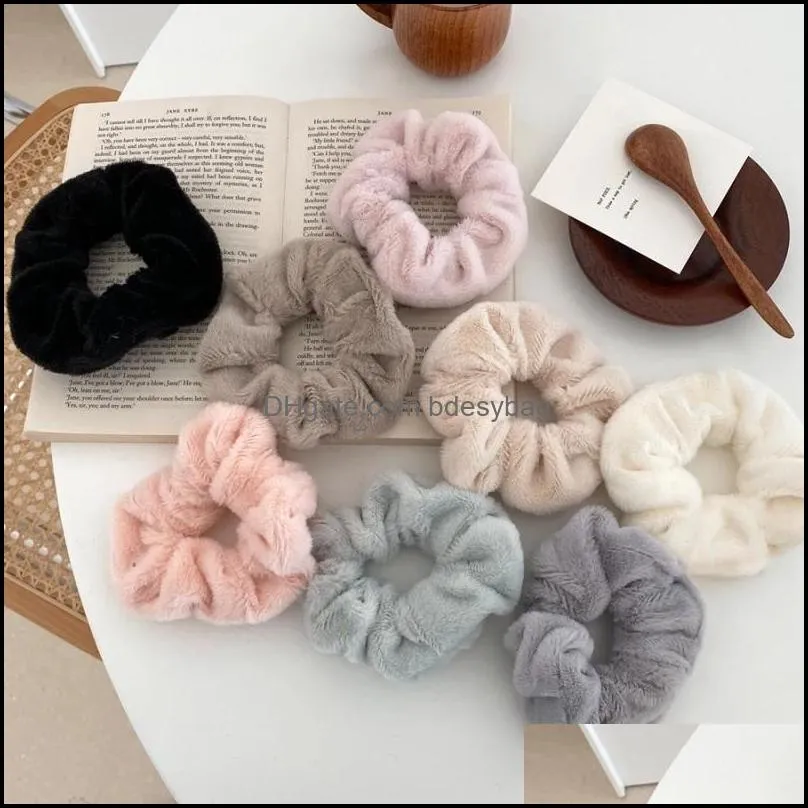 Winter Warm Soft Faux Fur Scrunchie Women Girls Elastic Hair Bands Rubber Bands Hair Accessories Headwear Hair Rope Ring