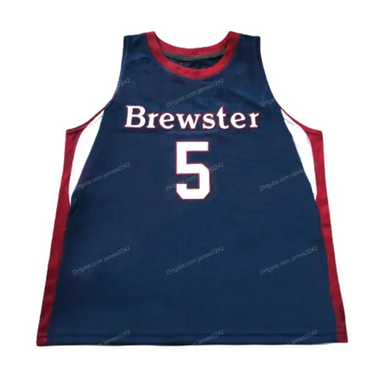 Custom Terrence Clarke # 5 High School Brewster Basketball Jersey Memories Genaaid Blue S-4XL Naam en nummer Topkwaliteit