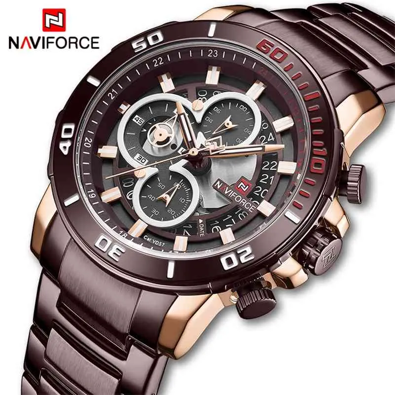 Relogio Masculino NAVIFORCE Men Watches Top Brand Luxury Fashion Waterproof Chronograph Quartz Watch Men Steel Sports Male Clock 210517