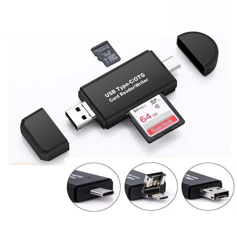 Micro SD / TF Reader kart pamięci 3-w-1 USB 2.0 Typ C CardReader OTG Adapter do komputera PC Laptop / Smart Telefon Tablet XBJK2105