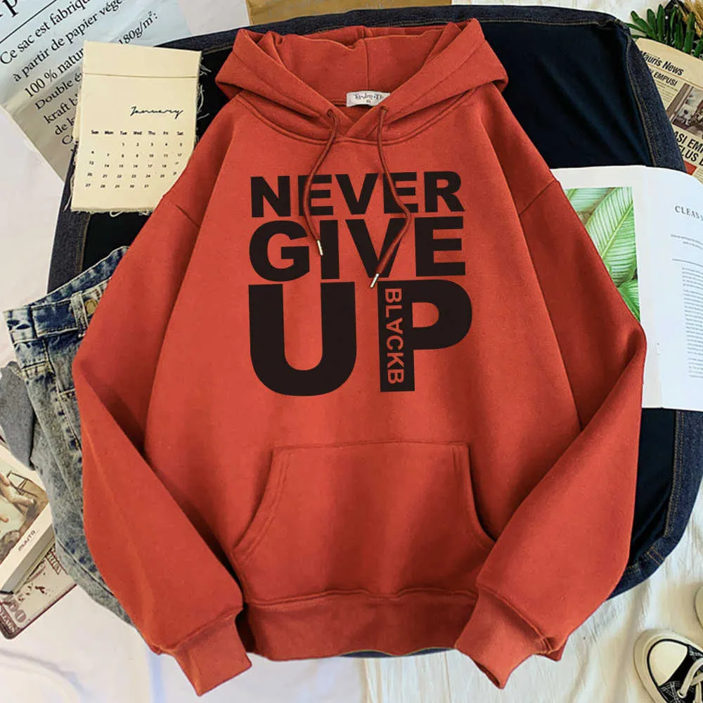 Ge aldrig upp Print Hoodie Roliga Kreativa Casual Pullovers För Man Harajuku Casual Tracksuit Bekväm Loose Mens Sweatshirts Y0804