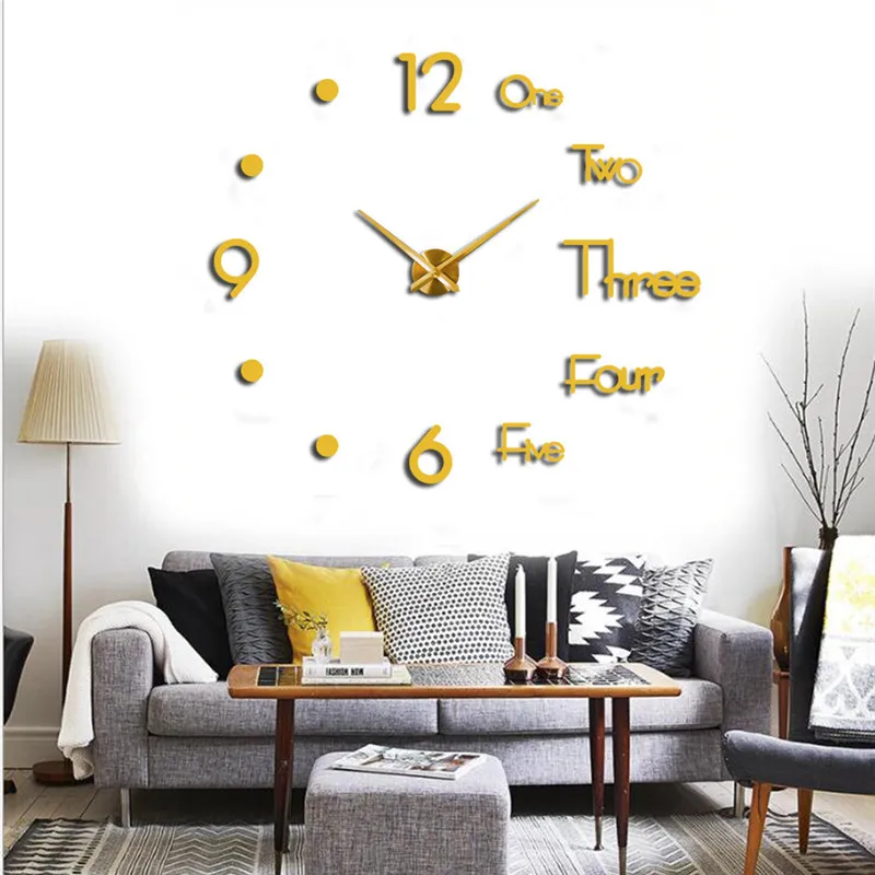 Reloj de pared grande de cuarzo 3D DIY, decorativo, pegatinas de