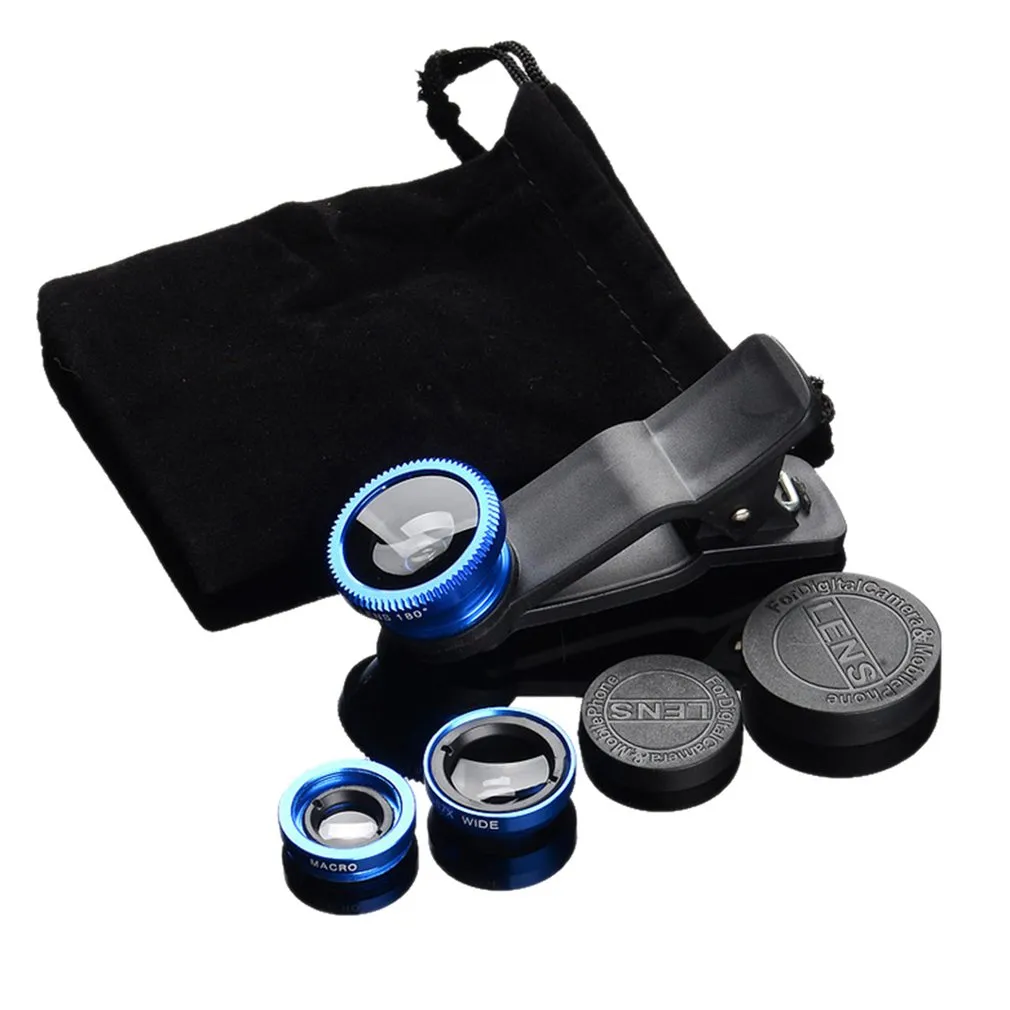3-in-1 Wide Angle Macro Fisheye Lens Camera Kits Mobile Phone Fish Eye Lenses for All Cell Phones with Clip 0.67x Round