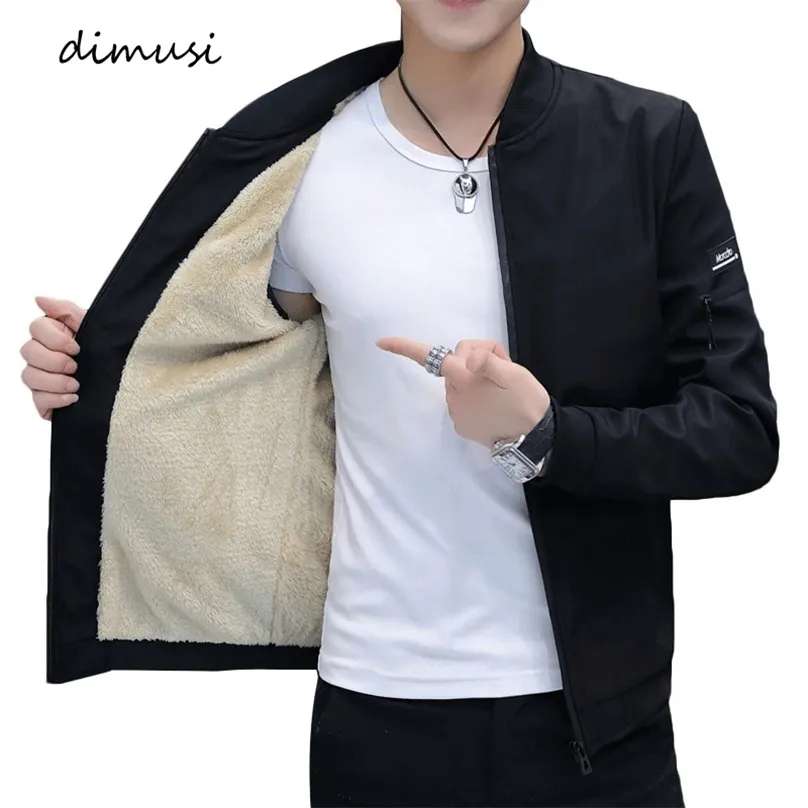 Dimusi Men's Bomberジッパージャケット冬の男性のフリース暖かいコートファッションストリートウェアヒップホップスリムフィットパイロットジャケットメンズ服211217