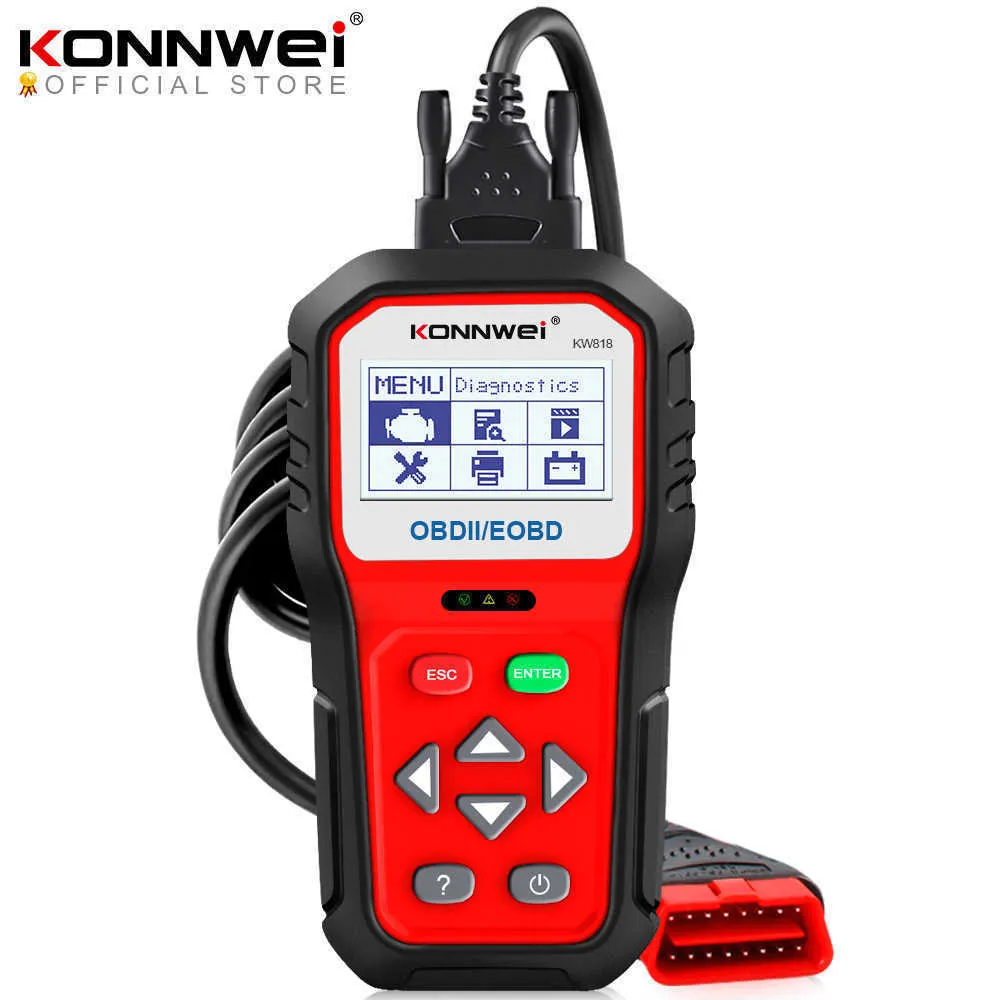 New Konnwei Диагностические инструменты KW818 Улучшенный OBDII ODB2 EOBD Автомобиль Диагностический сканер 12V Тестер Батареи Проверка Двигатель Автомобильный Код Читатель Инструмент
