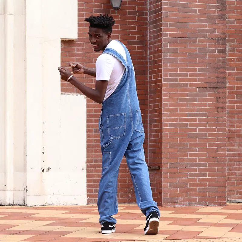 オーダー受注生産 メンズデニムオーバーオール大型ストラップストレートパンツライトブルージーンズ緩い作業服より多くのサイズ28 48 50 激安オンラインストア Jmaynardgroup Com