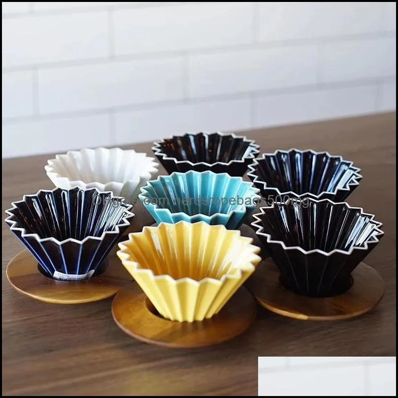 Coffee Filters Espresso Ceramic Filter Cup Pour Over Maker With Wood Stand V60 Funnel Dripper Accessories 1-2