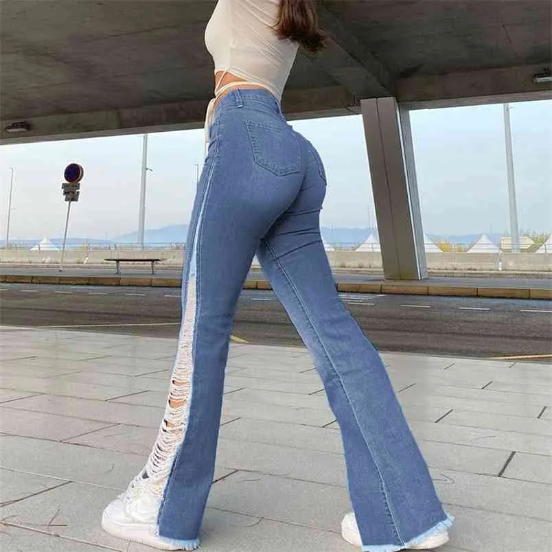 Skinny Y2K Flare Jeans For Girls Ripped Denim Pants Female Fashion Women's Vintage High Waisted Trouser Harajuku Capris 210510