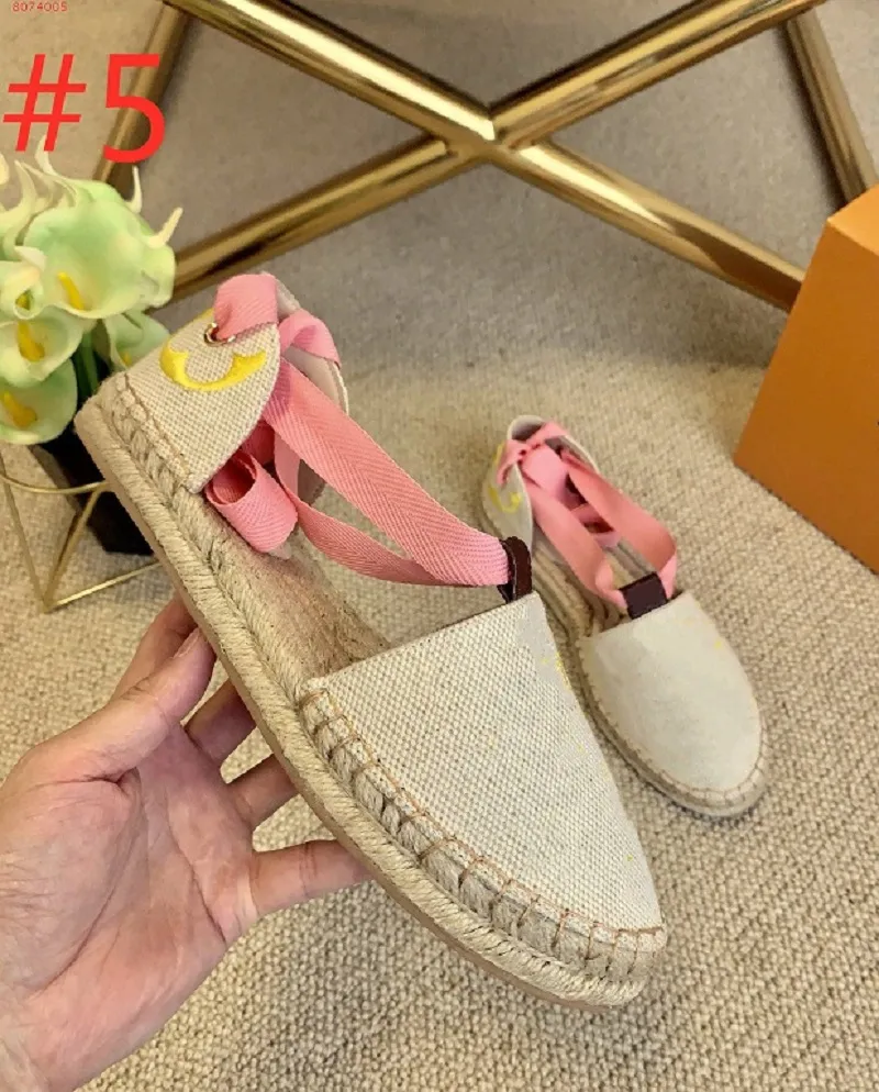 Women Summer Starboard flat canvas embroidered slippers Top quality comfortable Casual ESPADRILLES Ladies Beach Roman Sandal size 35-41 by colourful ribbon ties