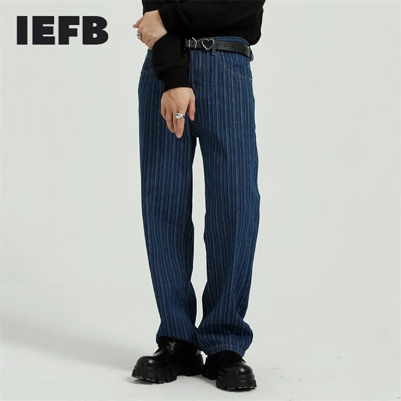 IEFB Men's Spring Autumn Korean Style Personalized Trend Striped Straight Wash Jeans Vintage Streetwear Trousers 9Y5791 211108